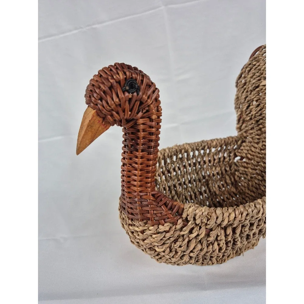 Vintage Woven Turkey Basket Thanksgiving Centerpiece Wicker Seagrass Decor Brown